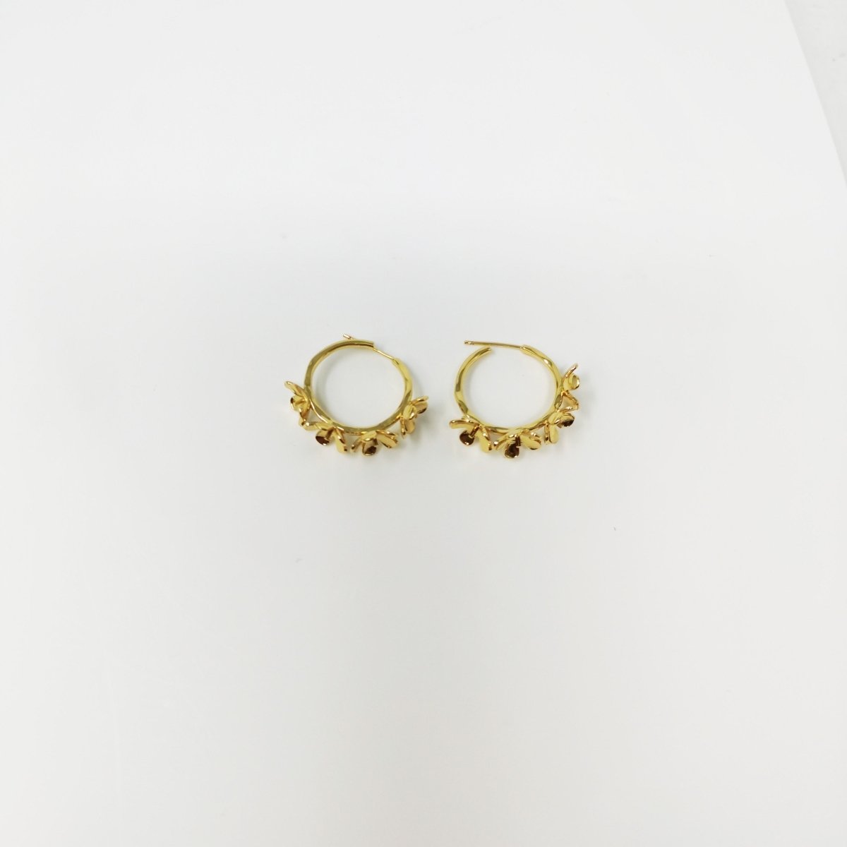 24k Vermeil Gold Earrings, Hoop Earrings, Medium Hoop, Floral Earring, Gift for Her, Earrings for Women, Everyday Wear Earrings, K-620 - DLUXCA