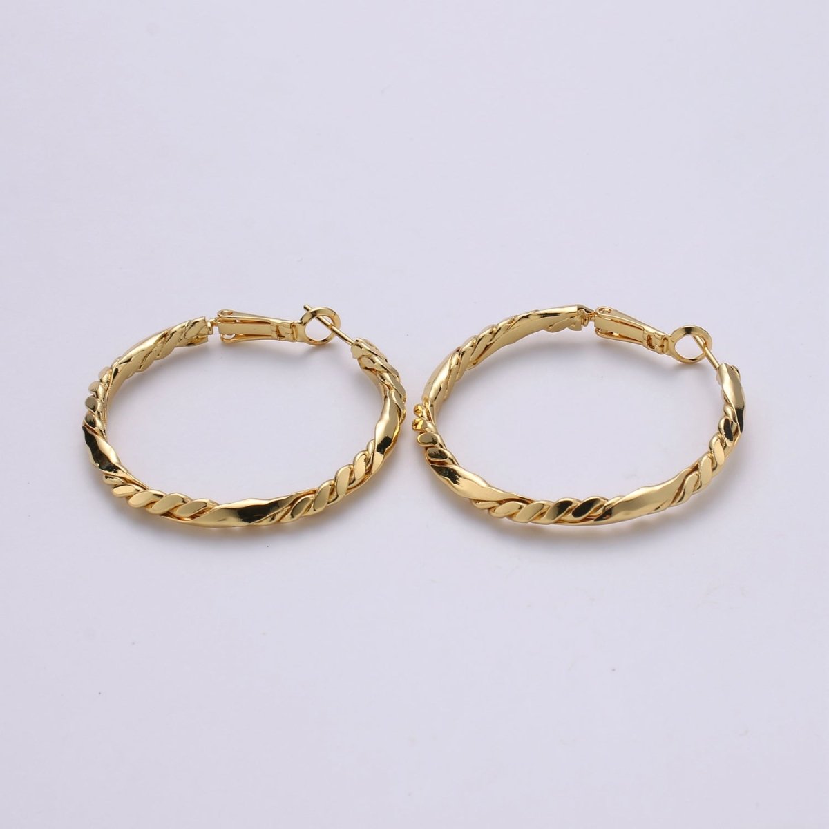 24k Vermeil Gold Earrings, Hoop Earrings, Medium Hoop, Half Twisted Rope Earring, Gift for Her, Earrings for Women, Everyday Wear Earring Q-527 - DLUXCA