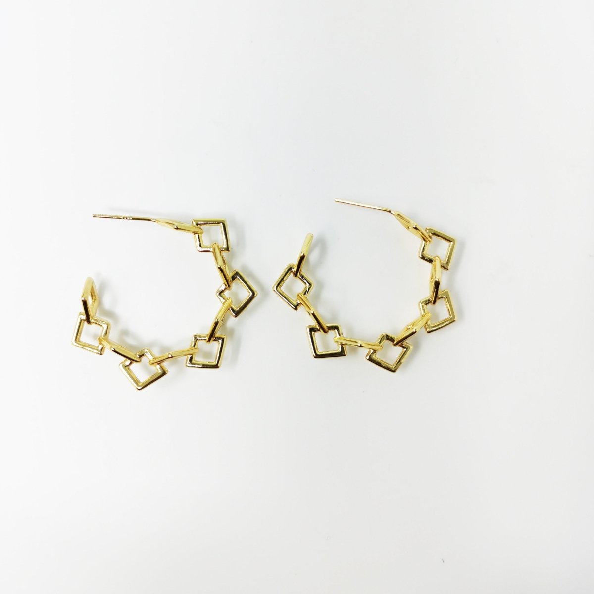 24k Vermeil Gold Earrings, Hoop Earrings, Medium Hoop, Square Linked Earring, Gift for Her, Earrings for Women, Everyday Wear Earrings, K-741 - DLUXCA