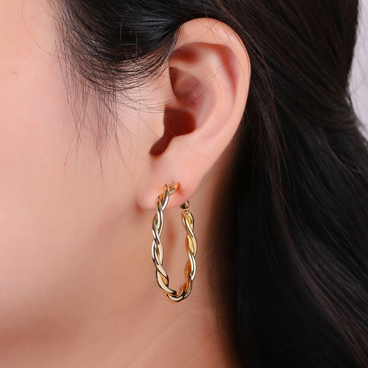 24k Vermeil Gold Earrings, Hoop Earrings, Medium Hoop, Twisted Rope Texture Earring, Gift for Her, Earrings for Women, Everyday Wear Earring Q-213 - DLUXCA