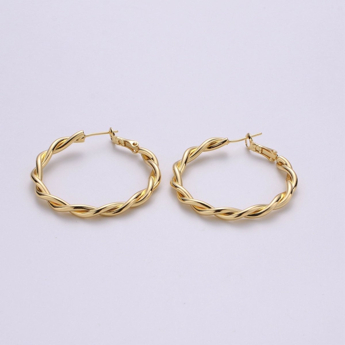 24k Vermeil Gold Earrings, Hoop Earrings, Medium Hoop, Twisted Rope Texture Earring, Gift for Her, Earrings for Women, Everyday Wear Earring Q-213 - DLUXCA