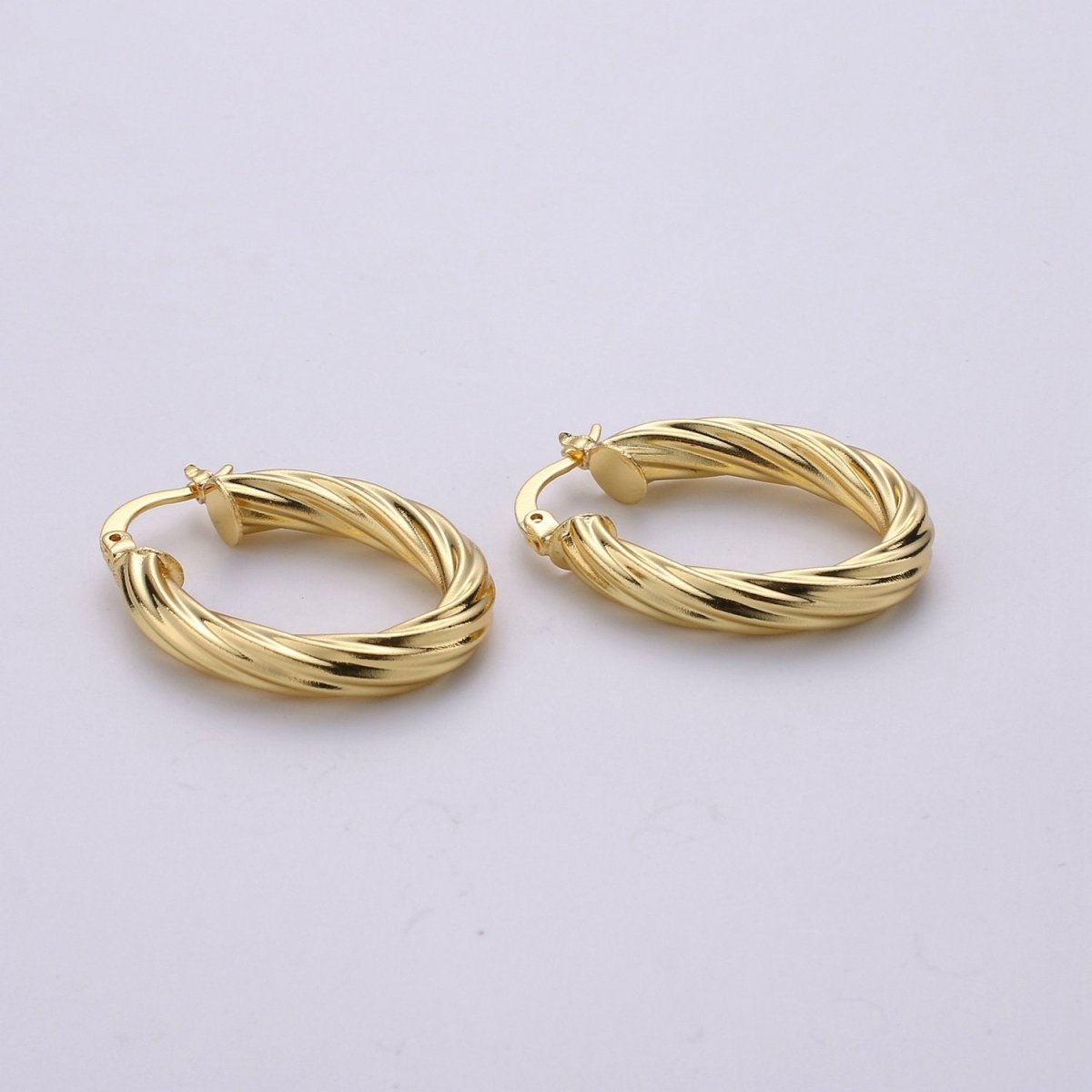 24k Vermeil Gold Earrings, Hoop Earrings, Small Hoop, Oval Rope Texture Earring, Gift for Her, Earrings for Women, Everyday Wear Earrings Q-529 - DLUXCA