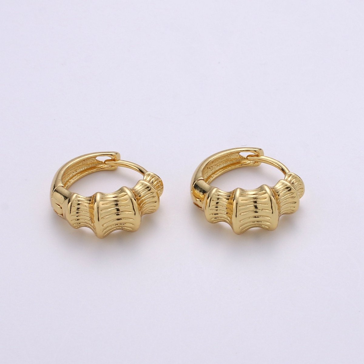 24k Vermeil Gold Earrings, Huggie Earring, Dainty Earrings, Chunky Bamboo Earrings, Everyday Wear Earrings 15mm Earring Q-118 - DLUXCA