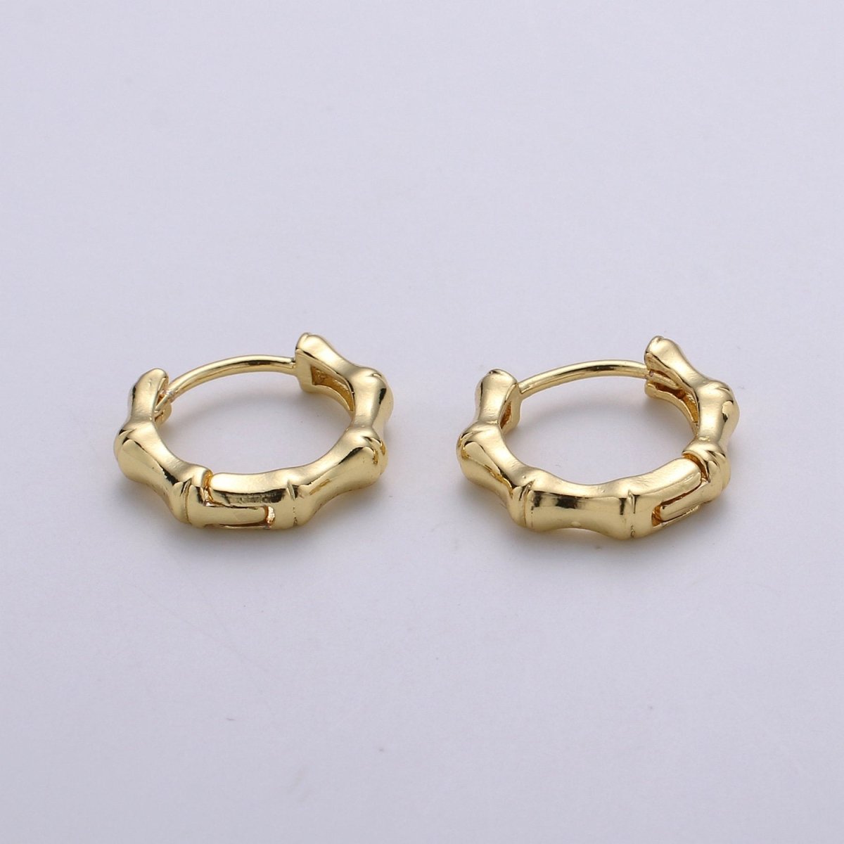 24k Vermeil Gold Earrings, Huggie Earring, Dainty Earrings, Tiny Bamboo Earrings, Everyday Wear Earrings, Rose gold Earring, 15mm Earring K-676 K-677 - DLUXCA