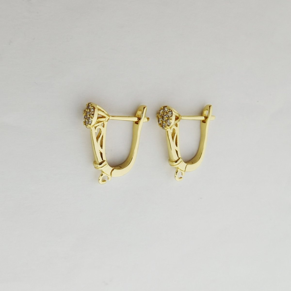 24k Vermeil Gold Earrings, Open Link, Latch Back Earring, Flower Earrings, DIY Earrings, Everyday Wear Earrings, Cubic Zirconia Earrings, K-742 - DLUXCA