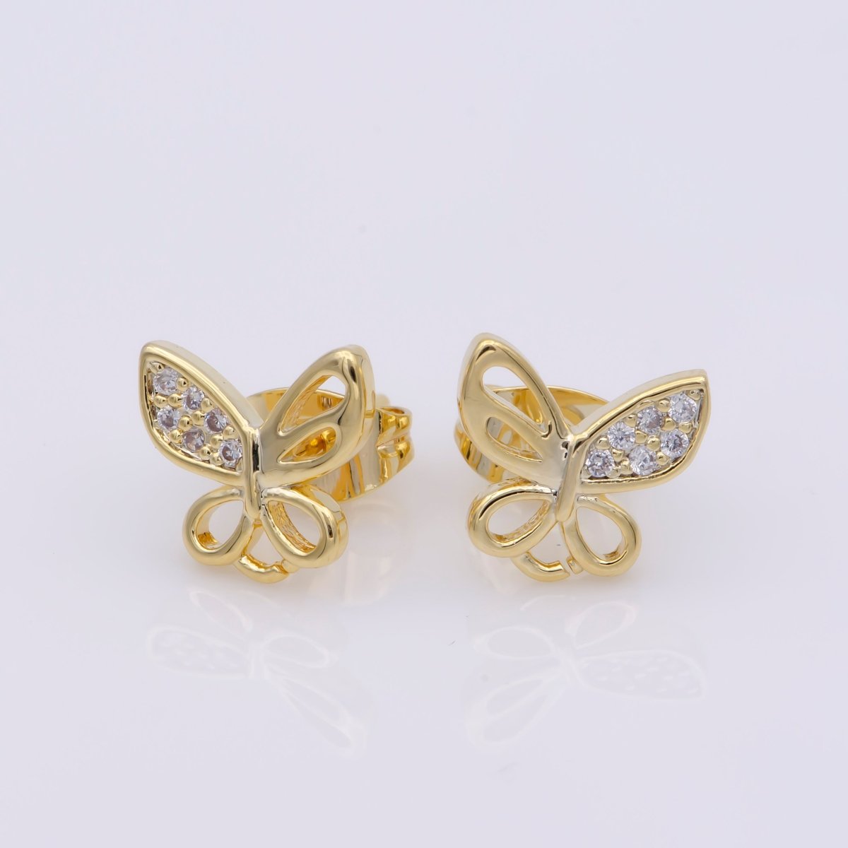 24k Vermeil Gold Earrings, Stud Earring, Butterfly Earring, Gift for Her, Earrings for Women, Everyday Wear Earrings, Cubic Zirconia Jewel, K-747 - DLUXCA