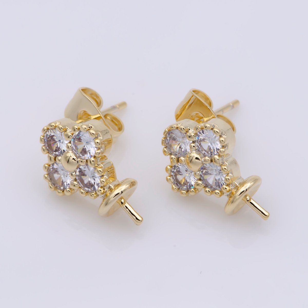 24k Vermeil Gold Earrings, Tiny Stud Earring, Flower Earring, Gift for Her, Earrings for Women, Everyday Wear Earrings, Cubic Zirconia Jewel, K-749 - DLUXCA