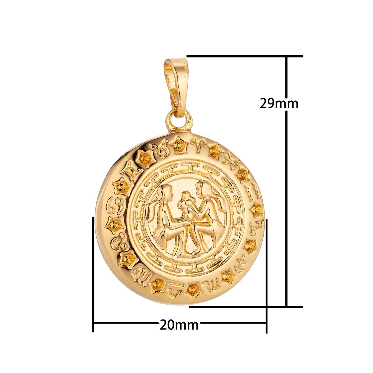 24k Yellow Gold Filled Gemini Zodiac Charm Coin Medallion for Layer Necklace Pendant Findings Trendy Jewelry Making Supplies H-615 - DLUXCA