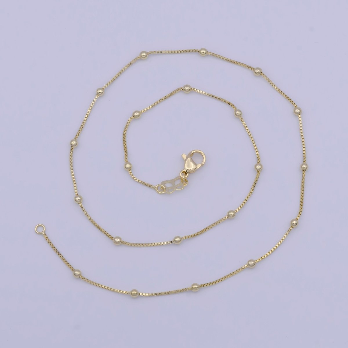 2.4mm Satellite Bead Box 16 Inch Gold Chain with Lobster Clasps Necklace For Jewelry Making | WA-1109 Clearance Pricing - DLUXCA