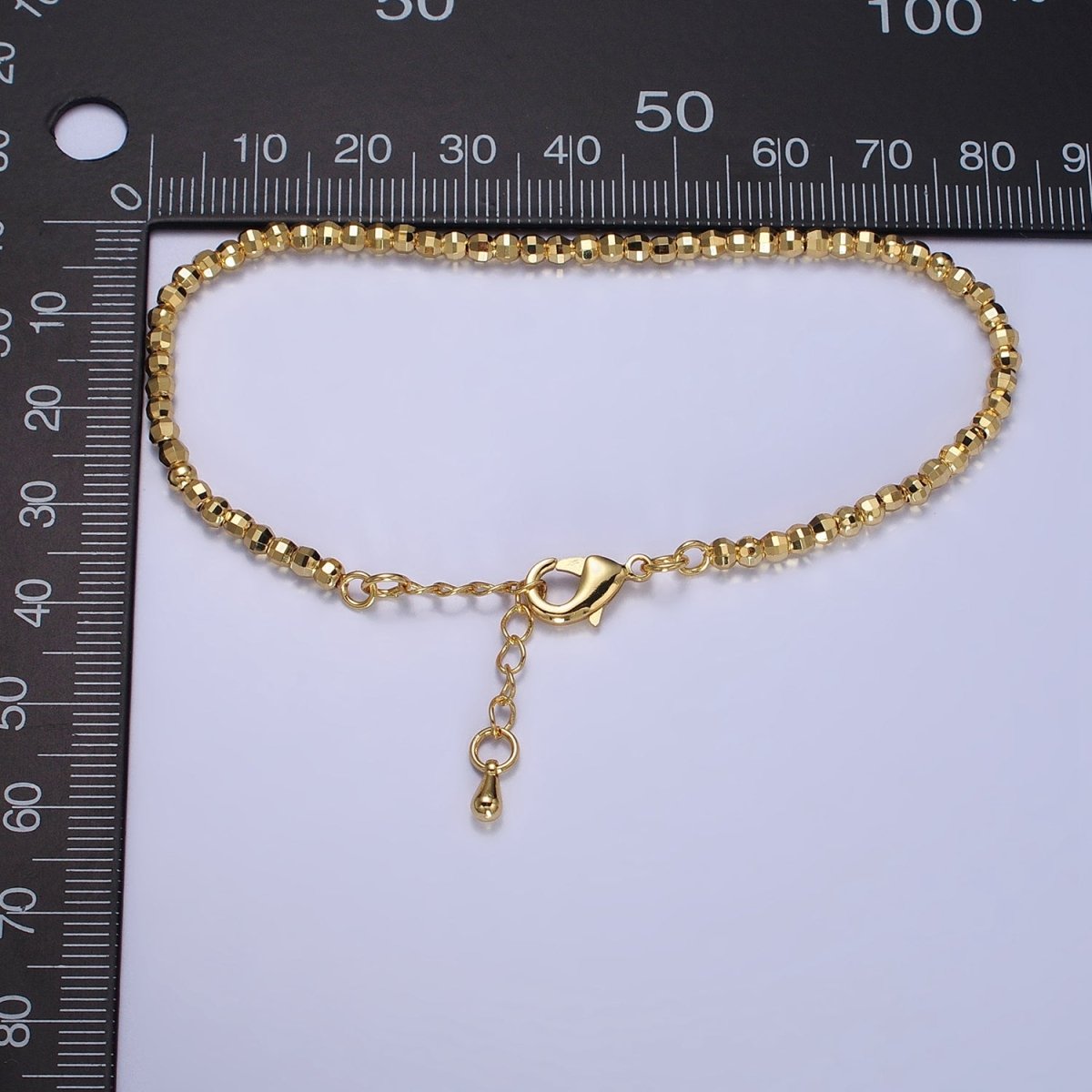 2.5mm, 3.5mm Gold, Silver Multifaceted Disco Ball Round Bead 7 Inch Chain Bracelet | WA-1572 - WA-1575 Clearance Pricing - DLUXCA