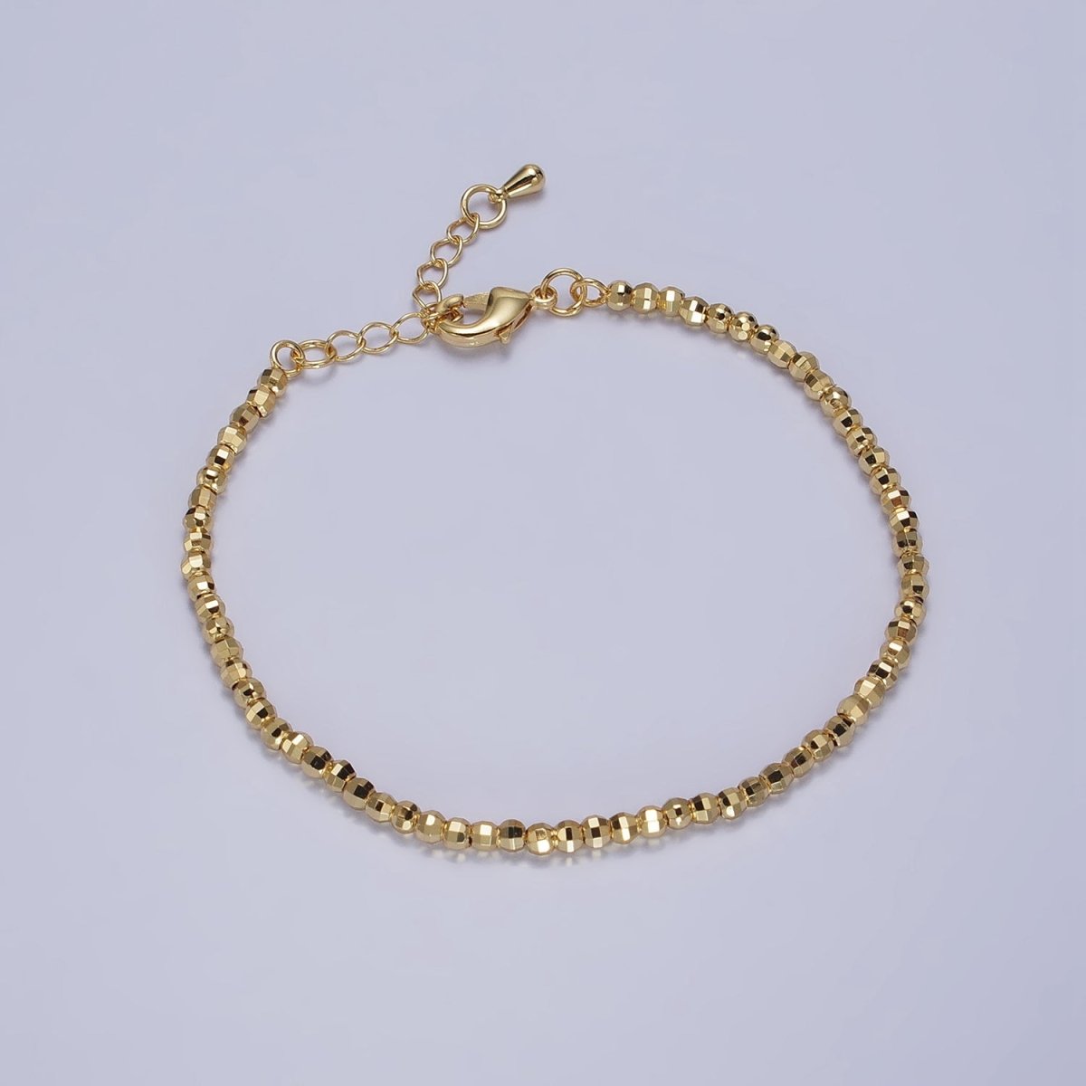 2.5mm, 3.5mm Gold, Silver Multifaceted Disco Ball Round Bead 7 Inch Chain Bracelet | WA-1572 - WA-1575 Clearance Pricing - DLUXCA
