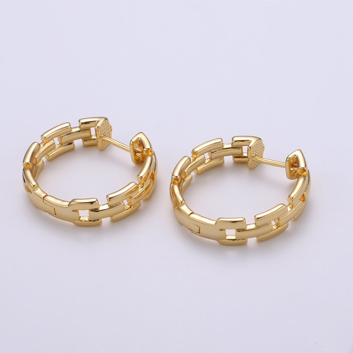 25mm Large Gold Link Hoops, 24k Gold Filled Hoop Earrings, Chunky Hoop Earrings, Big Hoop Earrings, Bold Chain Hoops for everyday wear Q-351 - DLUXCA