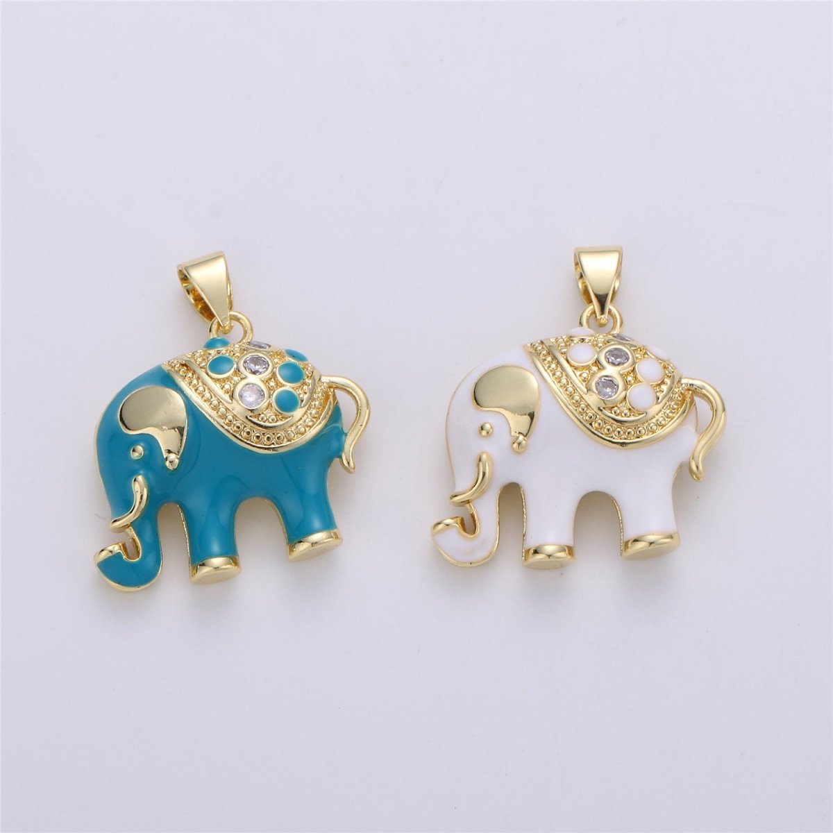 25mm Tiny Enamel Elephant Charms Blue White Elephant Necklace Pendant in Gold Filled for Necklace Charm with CZ Stone Cubic animal Charm I-175 I-177 I-178 - DLUXCA