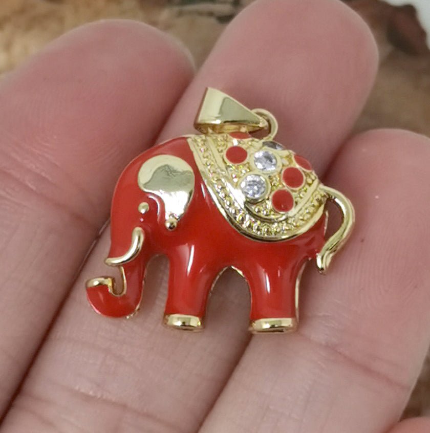 25mm Tiny Enamel Elephant Charms Blue White Elephant Necklace Pendant in Gold Filled for Necklace Charm with CZ Stone Cubic animal Charm I-175 I-177 I-178 - DLUXCA
