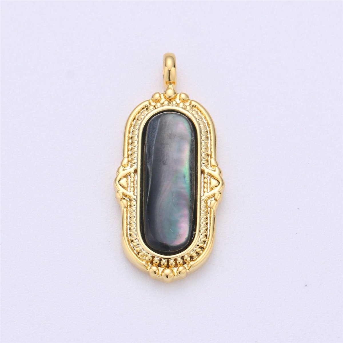 25x12mm Oval Charm, mother of pearl in 24k Gold Filled for Necklace Earring Component Pink White Black Pearl Charm, D-805, D-806 - DLUXCA