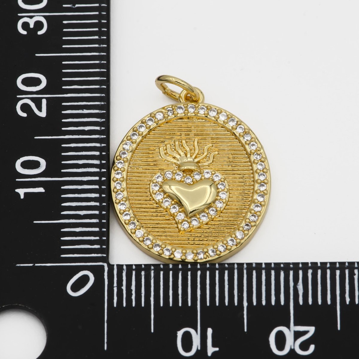 25x18mm 24k Gold Fill Milagro Heart charm, micro pave heart Coin Medallion Pendant E-276 - DLUXCA