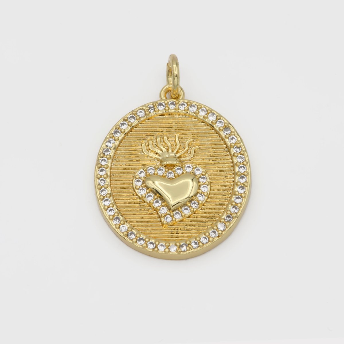 25x18mm 24k Gold Fill Milagro Heart charm, micro pave heart Coin Medallion Pendant E-276 - DLUXCA