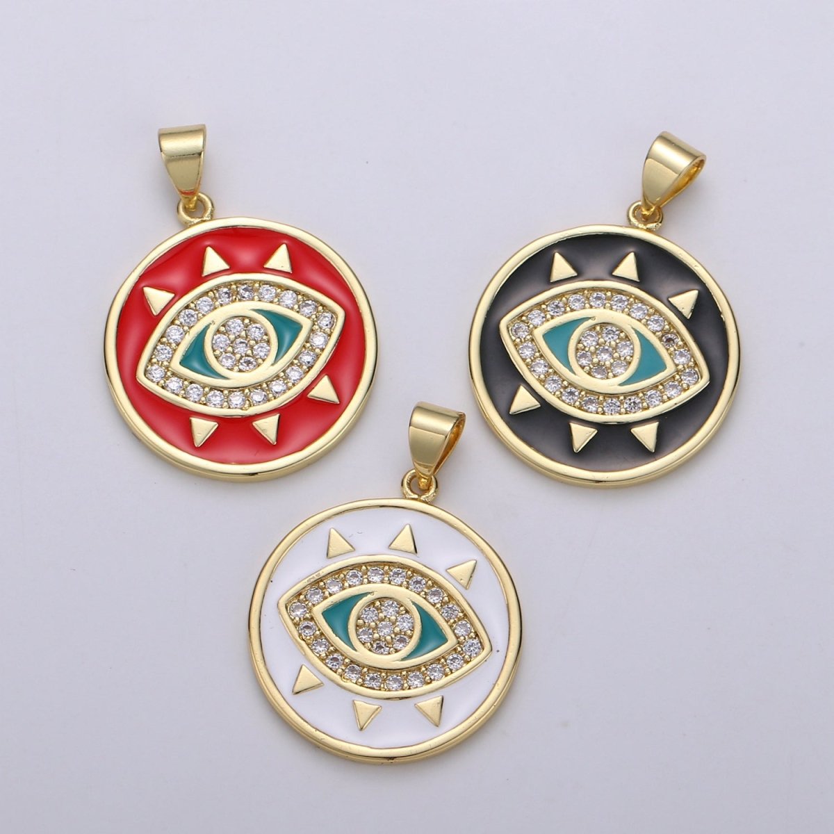 25x20mm Wholesale Gold-Filled Evil Eye Pendant Charm with Rhinestones, Red, Black, or White Options, Pendant for Necklace Bracelet Anklet Making J-135~J-137 - DLUXCA