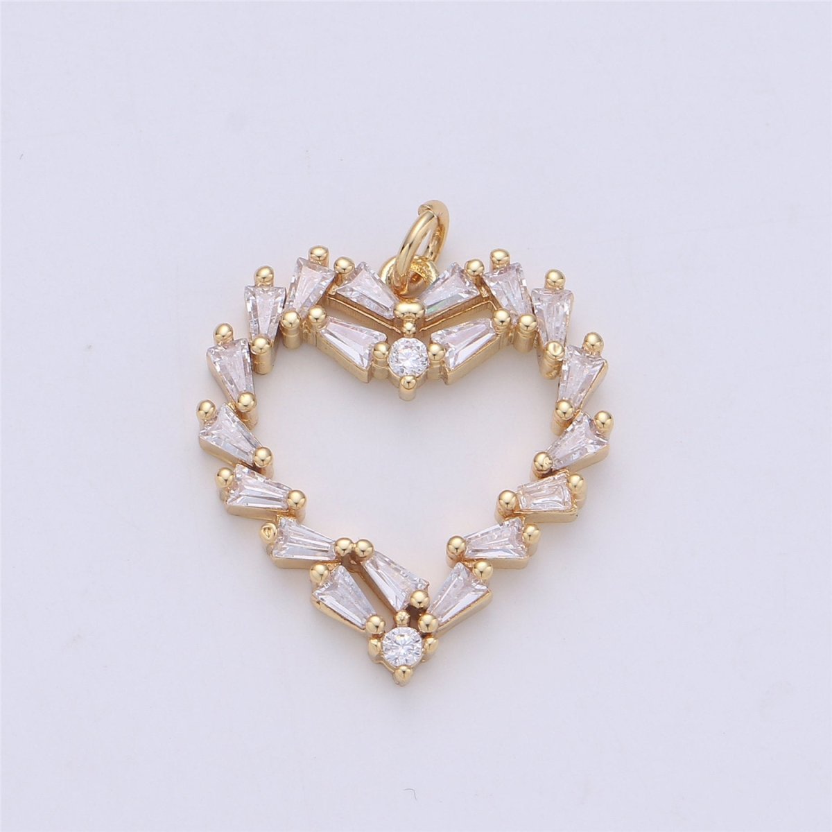 25x22mm 24k Gold Filled Heart Bracelet Charm, Baguette Stone Bracelet Charm, Love Charm, Pave Heart, CZ Necklace charm C-902 - DLUXCA