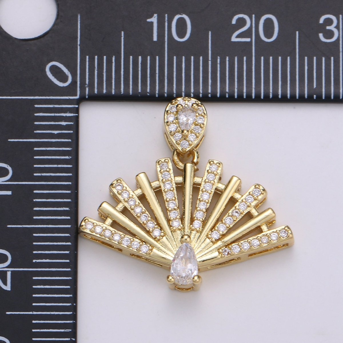 25x23mm Wholesale Gold-Filled Fan Pendant Charm with Rhinestones, Pendant for Necklace Bracelet Anklet Making J-147 - DLUXCA