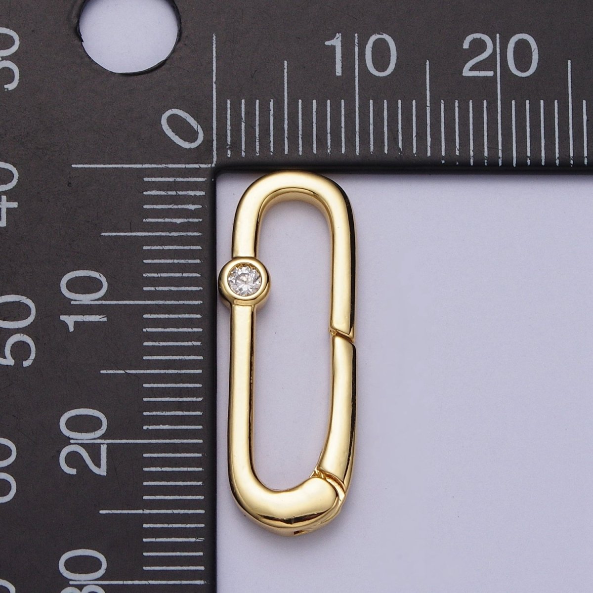 26mm Gold Rectangular Oblong Push Spring Gate Ring Clear CZ Supply | Z-035 - DLUXCA