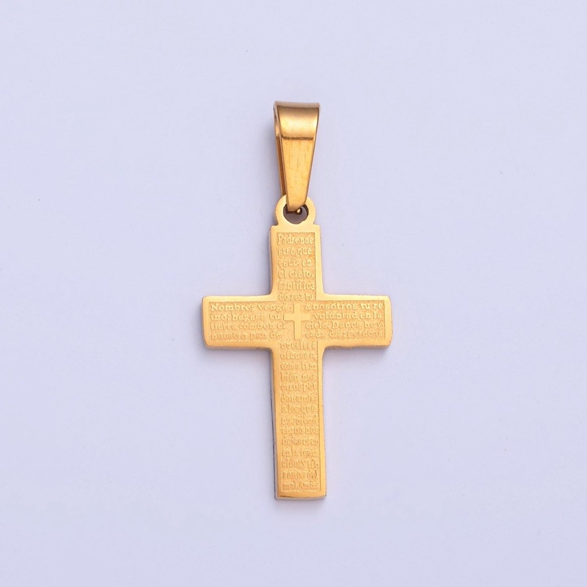 26X12.3mm Minimalist Gold & Silver Religious Cross, Stainless Steel Cross with Lords Player (in Spanish) I-830 - DLUXCA