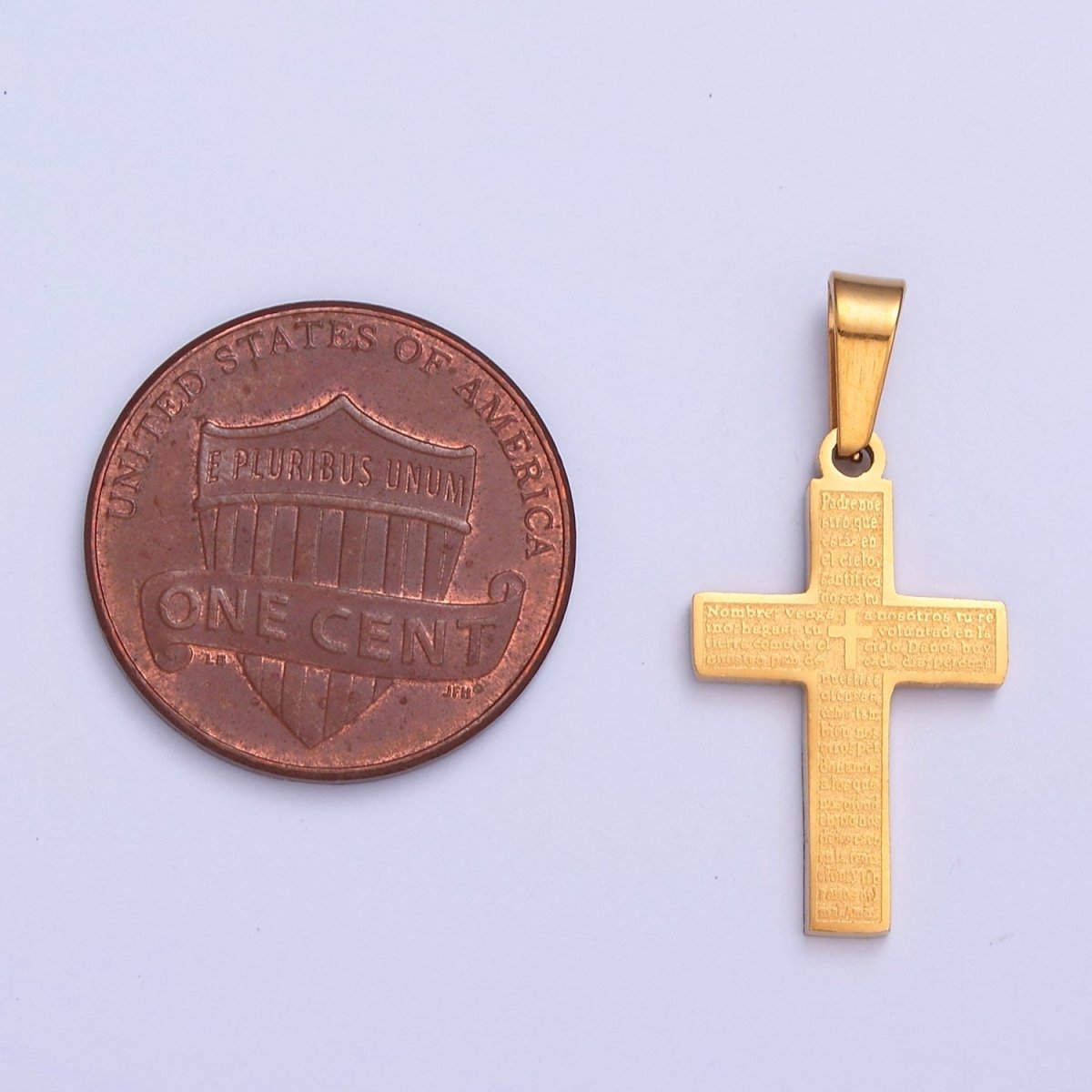 26X12.3mm Minimalist Gold & Silver Religious Cross, Stainless Steel Cross with Lords Player (in Spanish) I-830 - DLUXCA