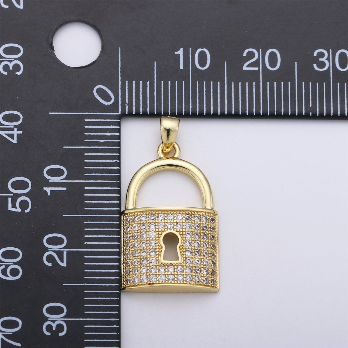 26X14mm Gold Filled Micro Pave lock heart Pendant , Cubic Lock Charms , Silver Lock Necklace Earring Charms Supply I-256 - DLUXCA