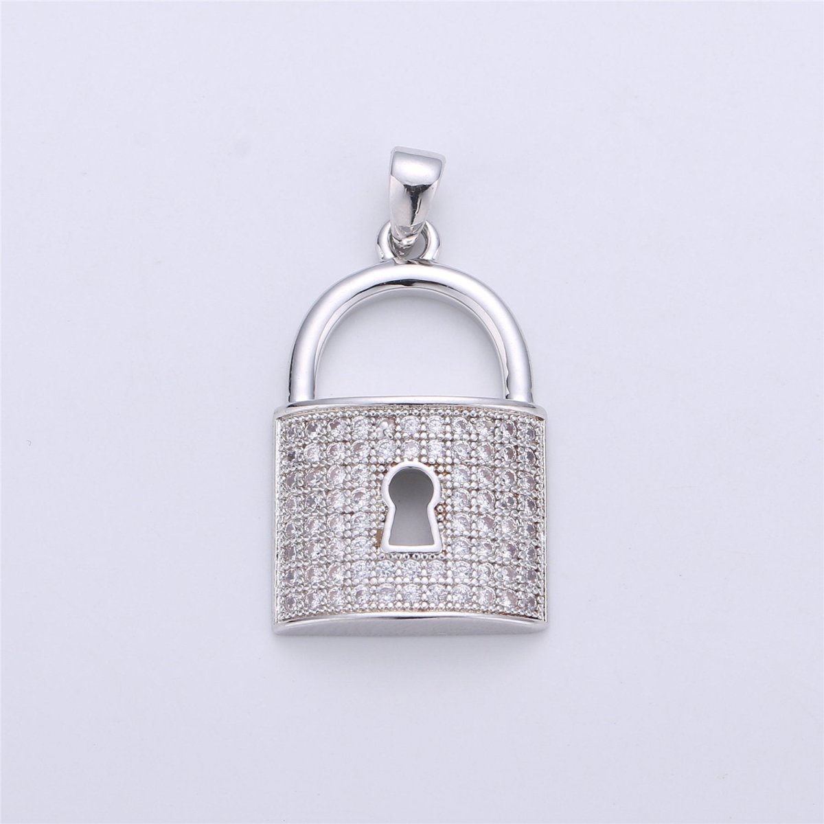 26X14mm Gold Filled Micro Pave lock heart Pendant , Cubic Lock Charms , Silver Lock Necklace Earring Charms Supply I-256 - DLUXCA