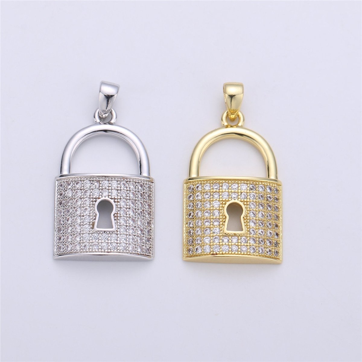 26X14mm Gold Filled Micro Pave lock heart Pendant , Cubic Lock Charms , Silver Lock Necklace Earring Charms Supply I-256 - DLUXCA