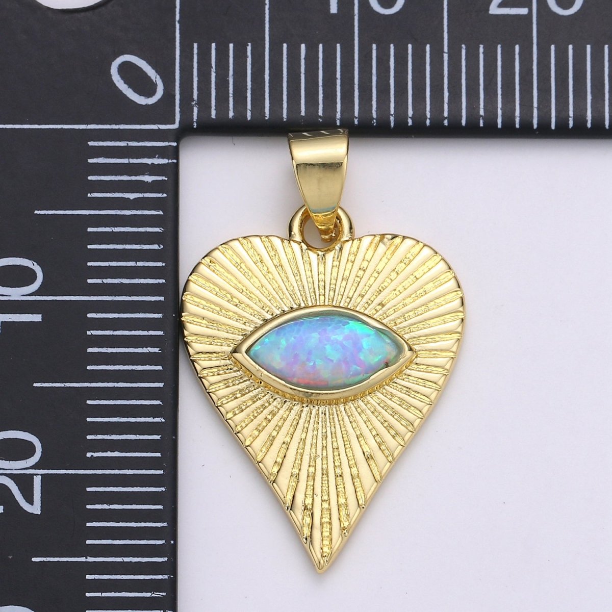 26x16mm Wholesale 14K Yellow Gold Filled Eye of Ra in Heart Pendant, Sparkling Synthetic Opal Pendant Pendant for Necklace Bracelet Anklet Making J-219 - DLUXCA