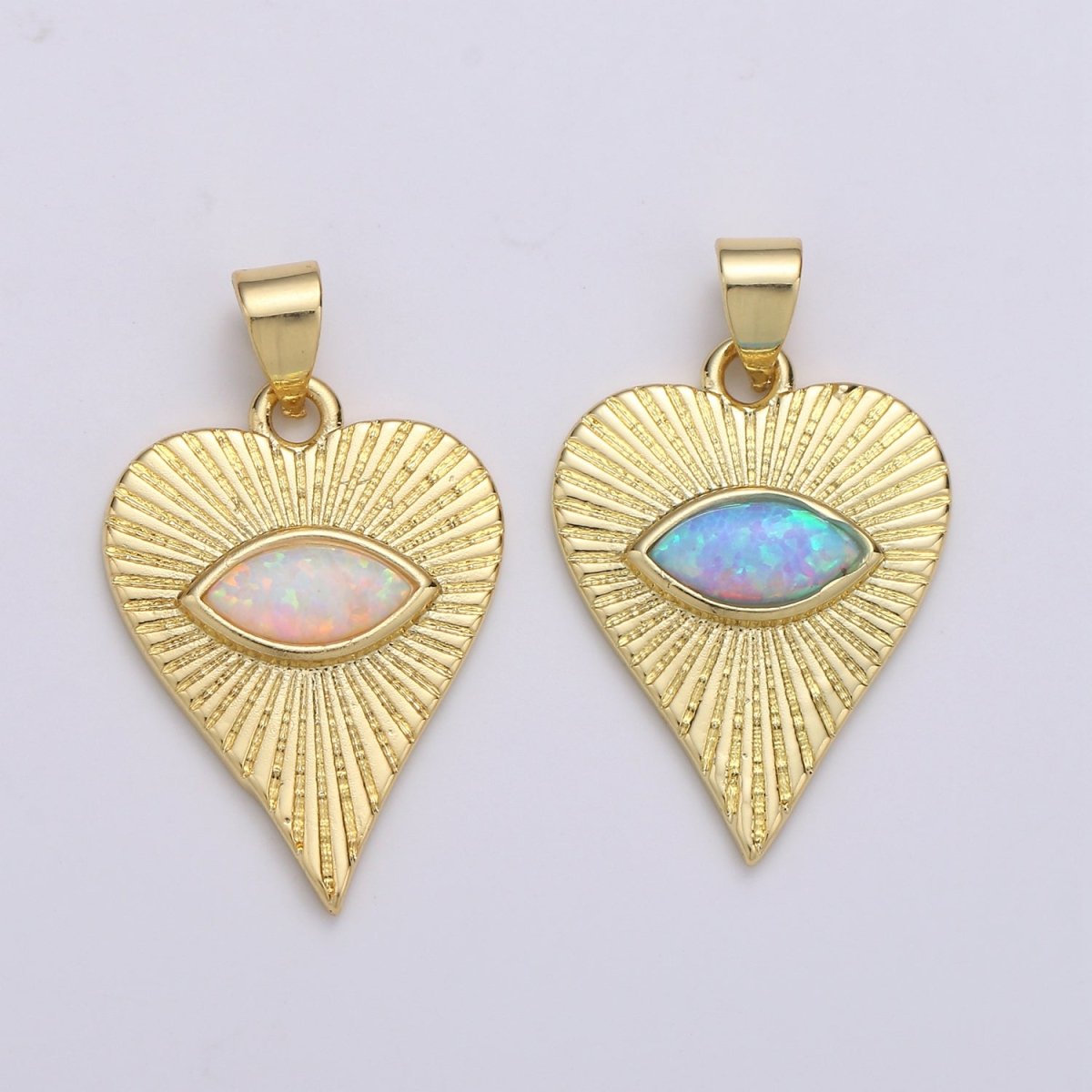 26x16mm Wholesale 14K Yellow Gold Filled Eye of Ra in Heart Pendant, Sparkling Synthetic Opal Pendant Pendant for Necklace Bracelet Anklet Making J-219 - DLUXCA