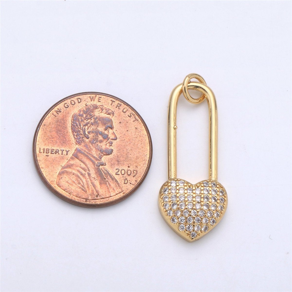 27X10mm 14k Gold Filled Micro Pave lock Pendant , Cubic Heart Charms , Gold PadLock Charm Necklace Earring Component Supply C-923 - DLUXCA