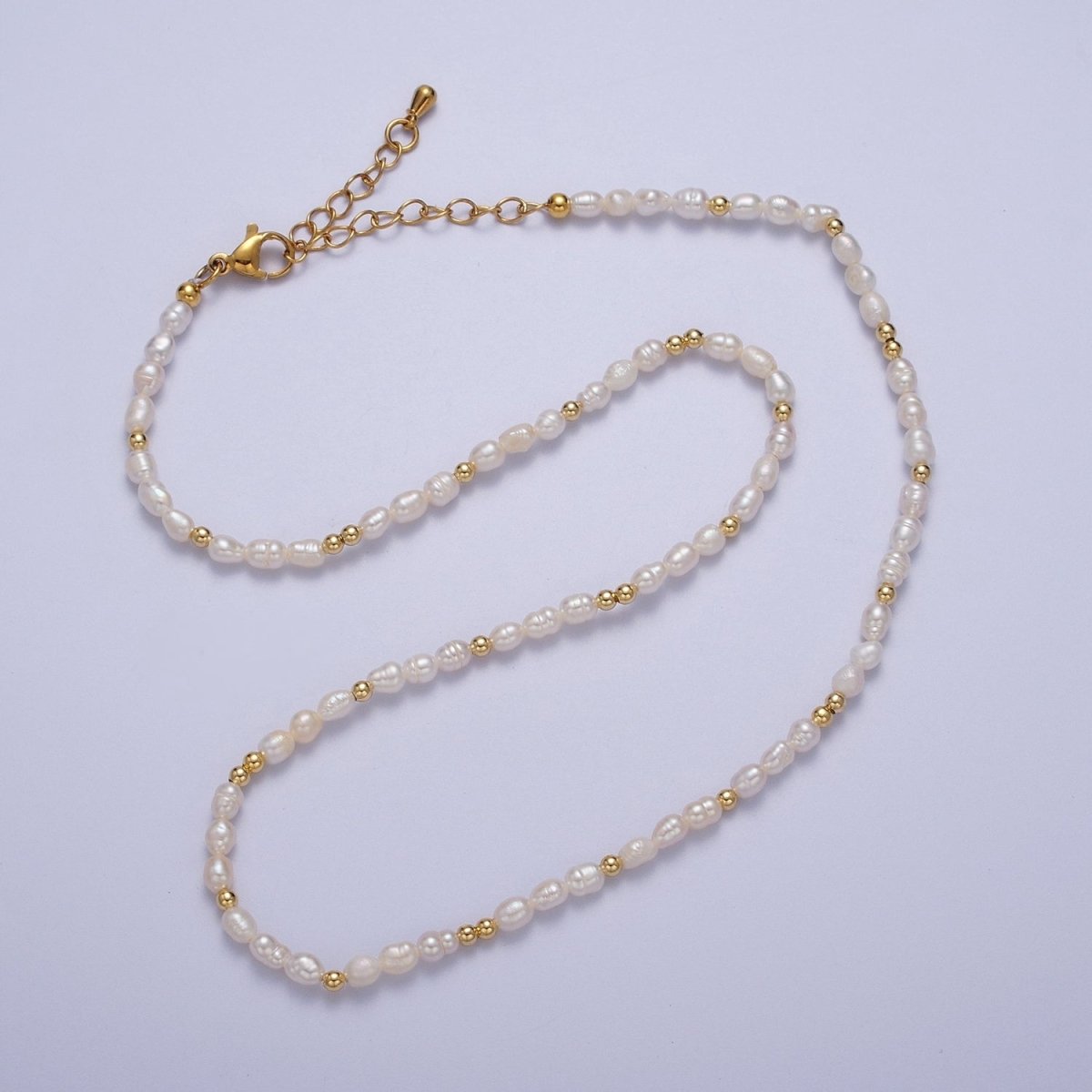 2.8mm White Freshwater Pearl Gold Filled Spacer Bead 15.5 Inch Choker Necklace | WA-1422 Clearance Pricing - DLUXCA
