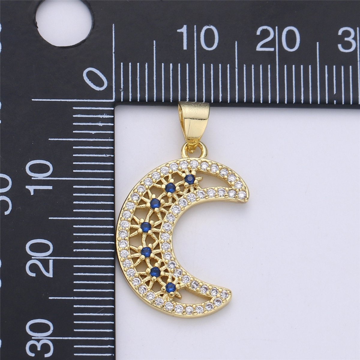 28x16mm 14k Gold Filled Moon Charms, Micro Pave Charms, Cubic Crescent Moon Pendant, CZ Celestial Jewelry Necklace Earring Bracelet supply I-361 - DLUXCA