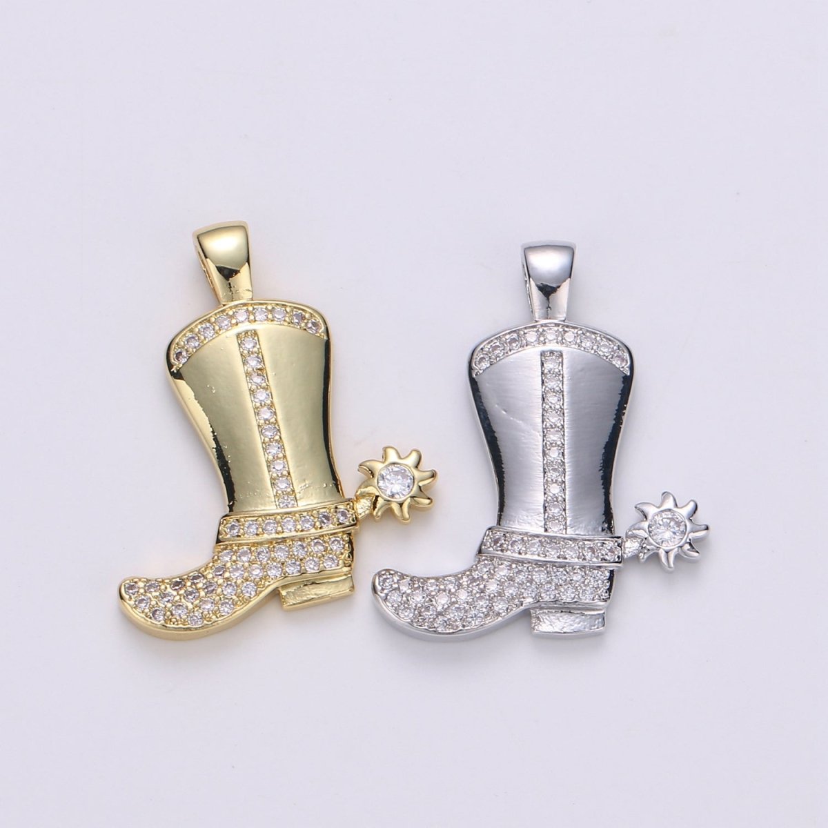 28x23mm Wholesale Gold-Filled Gold or Silver Cowboy Boot Pendant Charm with Rhinestones, Pendant for Necklace Bracelet Anklet Making J-150 J-151 - DLUXCA