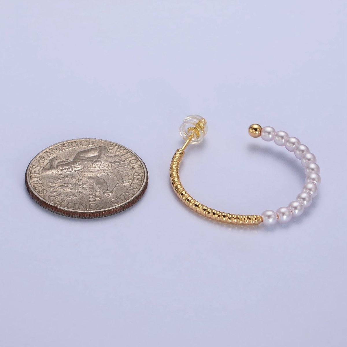 29.5mm Pearl Half Textured C-Shaped Hoop Earrings in Gold & Silver | AB140 AB141 - DLUXCA