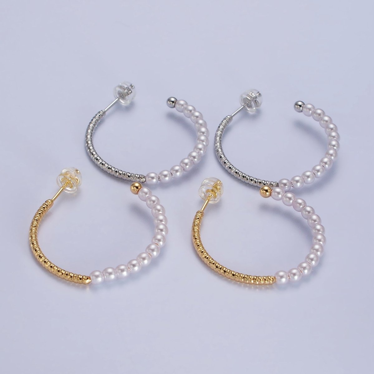 29.5mm Pearl Half Textured C-Shaped Hoop Earrings in Gold & Silver | AB140 AB141 - DLUXCA