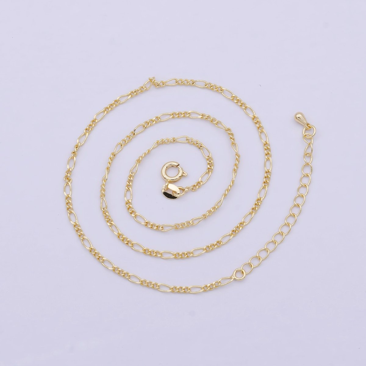2mm 18k gold Filled figaro chain - Necklace for layering Women stacking Necklace 15.5 inches + 2 inch chain extender | WA-836 Clearance Pricing - DLUXCA