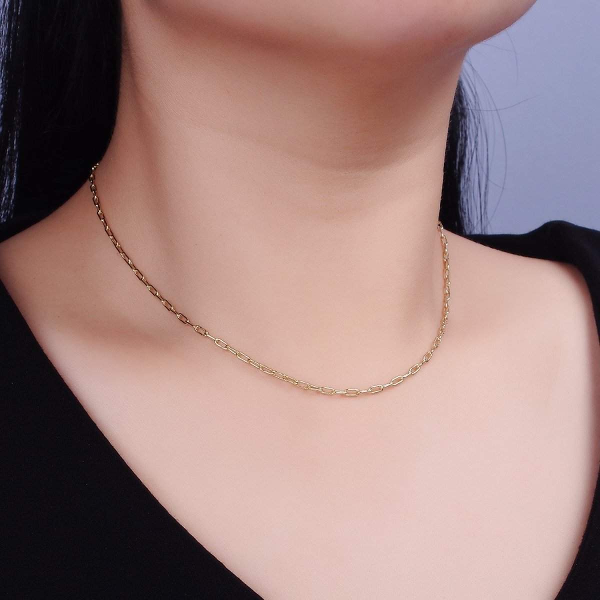 2mm Paperclip 16 Inch Choker Dainty Minimalist Necklace | WA-1871 Clearance Pricing - DLUXCA