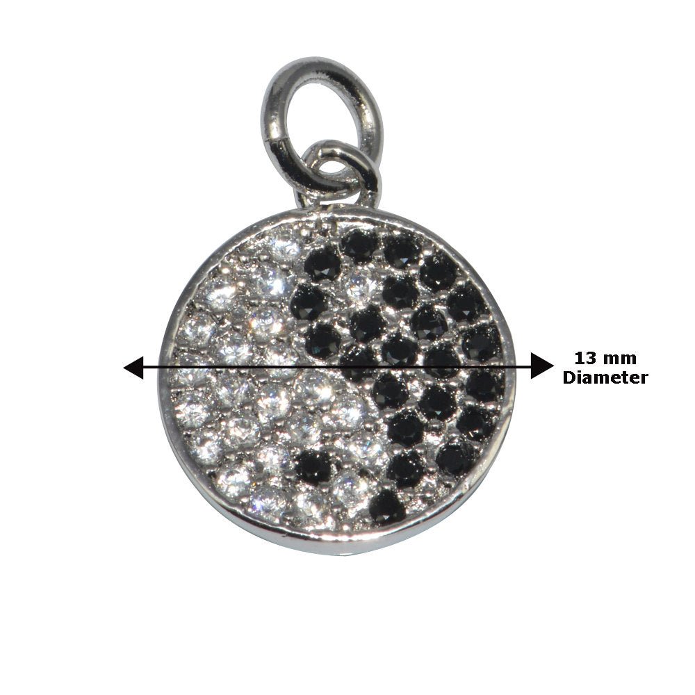 2pcs Cubic Zirconia Cooper Round Black White Yin Yang Balance Energy Crystal CZ Paved Czech Gold Filled Pack of 2 Bracelet Charm Connector, CHGF-1300/D-272 - DLUXCA