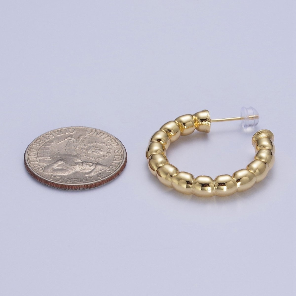30.5mm Gold Beaded Stud Hoops Earrings T-022 - DLUXCA