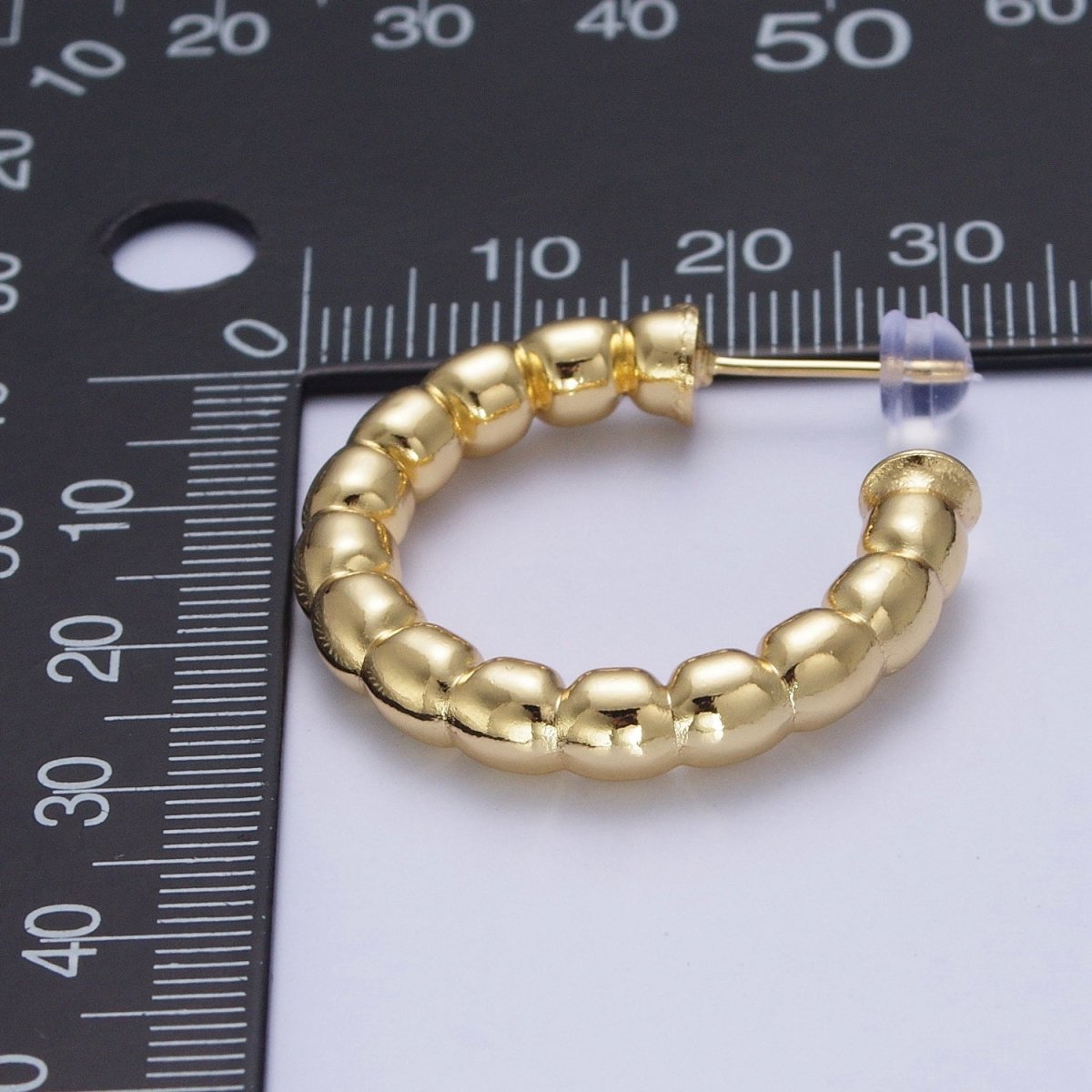 30.5mm Gold Beaded Stud Hoops Earrings T-022 - DLUXCA