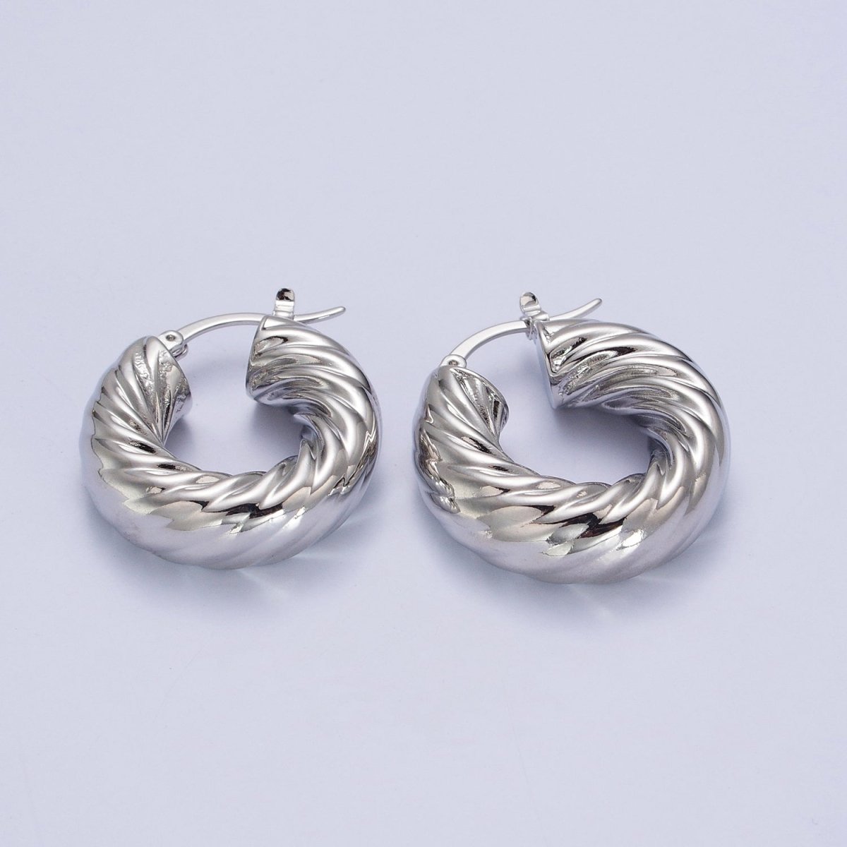 30mm Chubby Twisted Croissant French Lock Latch Earrings in Gold & Silver | AB144 AB145 - DLUXCA