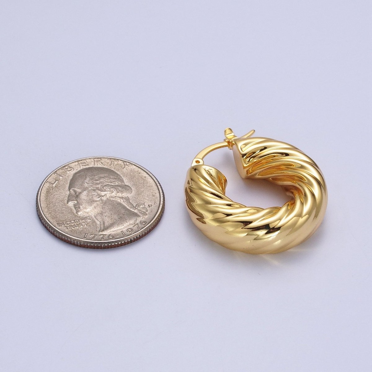 30mm Chubby Twisted Croissant French Lock Latch Earrings in Gold & Silver | AB144 AB145 - DLUXCA