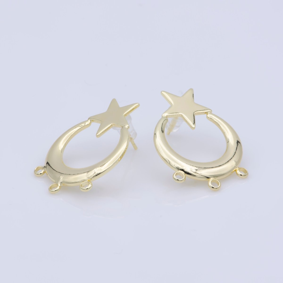 30mm Gold Star Hoop Earring w/ open link for Charm in 24K gold Filled, Lead and Nickel free, Star Stud earring supply Component K-266 - DLUXCA
