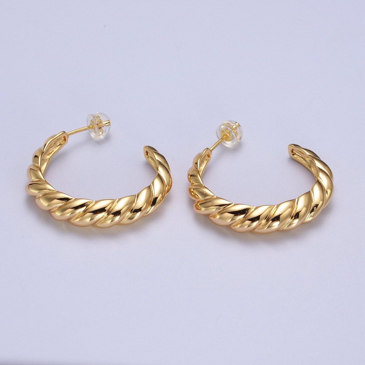 30mm Twisted Croissant C-Shaped Hoop Earrings in Gold & Silver | AB057 AB058 - DLUXCA