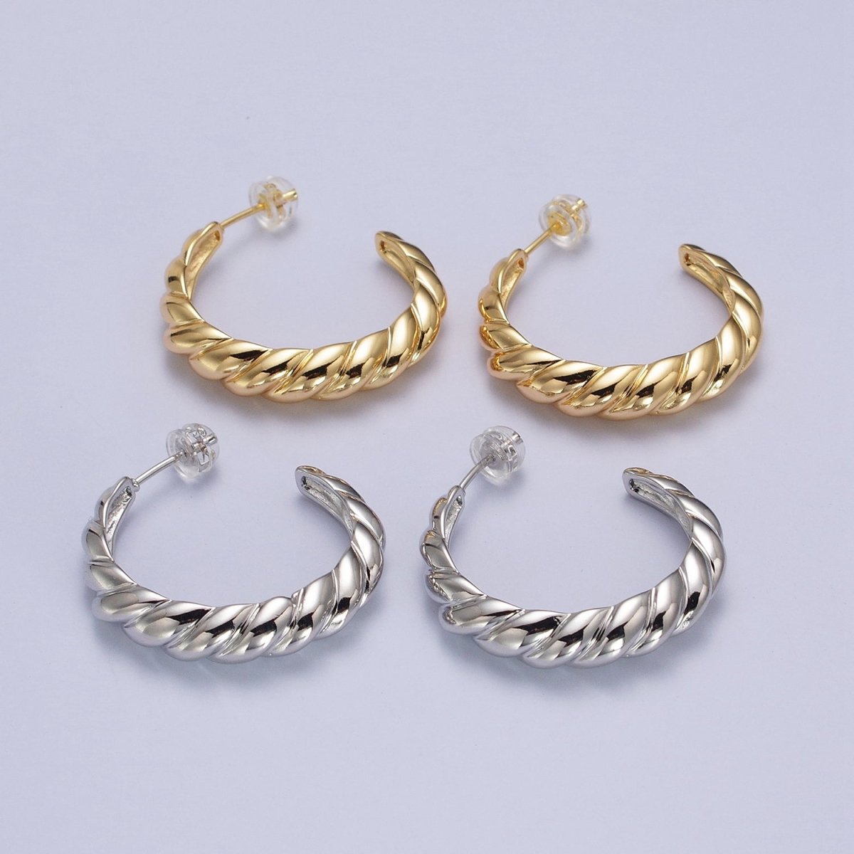 30mm Twisted Croissant C-Shaped Hoop Earrings in Gold & Silver | AB057 AB058 - DLUXCA