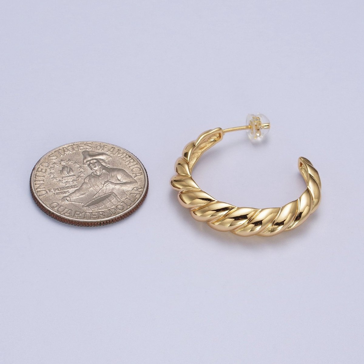 30mm Twisted Croissant C-Shaped Hoop Earrings in Gold & Silver | AB057 AB058 - DLUXCA