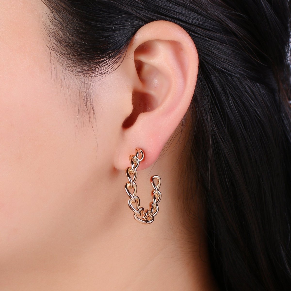30mmX31mm Chunky Rose Gold Link Hoops, Small Rose Gold Large Gold Chain, Statement Jewelry, Perfect For Her P-128 - DLUXCA
